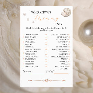 Elegant Coastal Pearl Baby Shower Game Who Knows Flyer