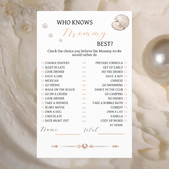 Elegant Coastal Pearl Baby Shower Game Who Knows Flyer (Creator Uploaded)