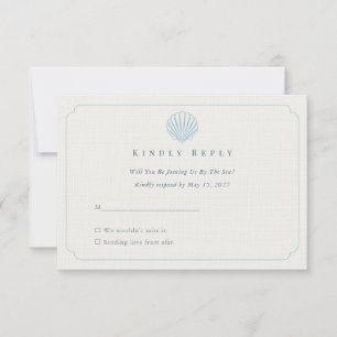 Elegant Coastal Seashell Blue Ivory Wedding RSVP Card
