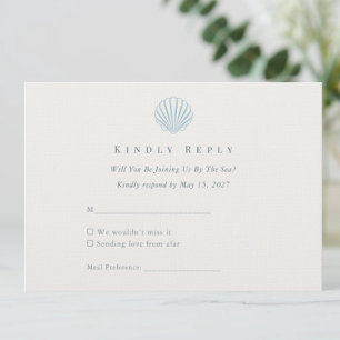 Elegant Coastal Seashell Blue Ivory Wedding RSVP Card
