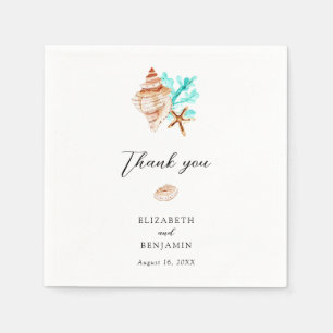 Elegant Coastal Seashell Minimal Beach Wedding Napkin