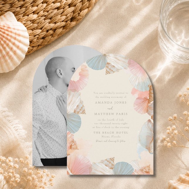 Elegant Coastal Seashell Photo Wedding Invitation (Creator Uploaded)