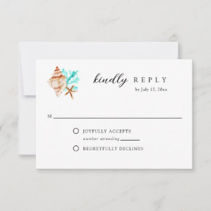 Elegant Coastal Seashell Watercolor Beach Wedding RSVP Card
