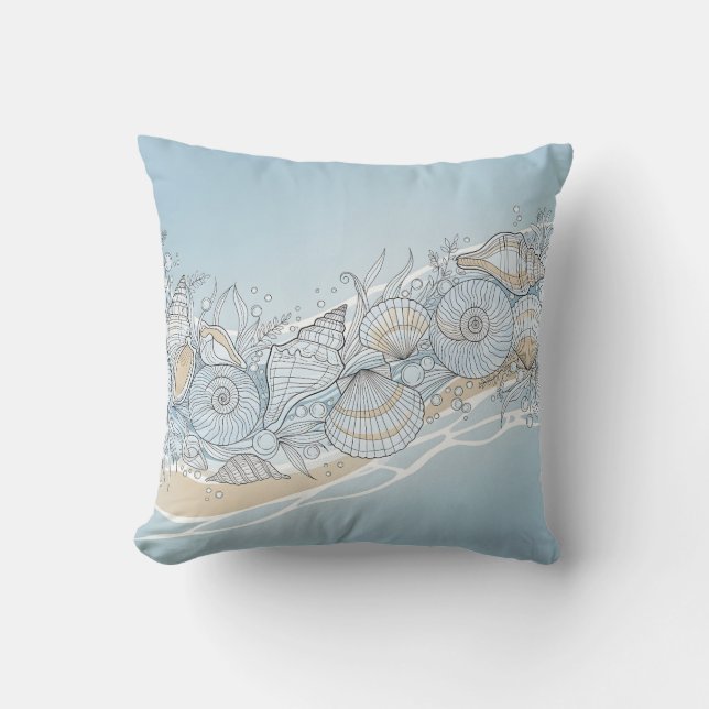 Elegant Coastal Seashells Cushion (Front)