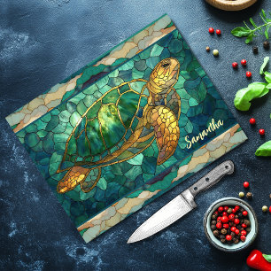 Elegant Coastal Stained Glass Turtle Art Cutting Board