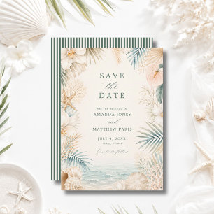 Elegant Coastal Stripe Beach Wedding Save The Date