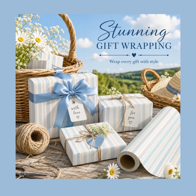Elegant Coastal Stripe Gift Wrapping Paper Roll (Elegant coastal stripe gift wrap for beautiful gifting, celebrations, and special occasions.)