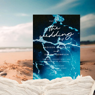 Elegant Coastal Summer Blue Ocean Wedding Invitation