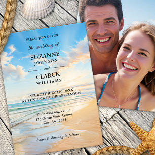Elegant Coastal Watercolor Beach Wedding Invitation