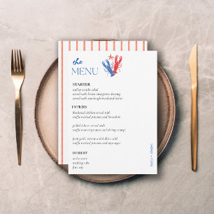 Elegant Coastal Wedding Table Menu Cards Flat Menu