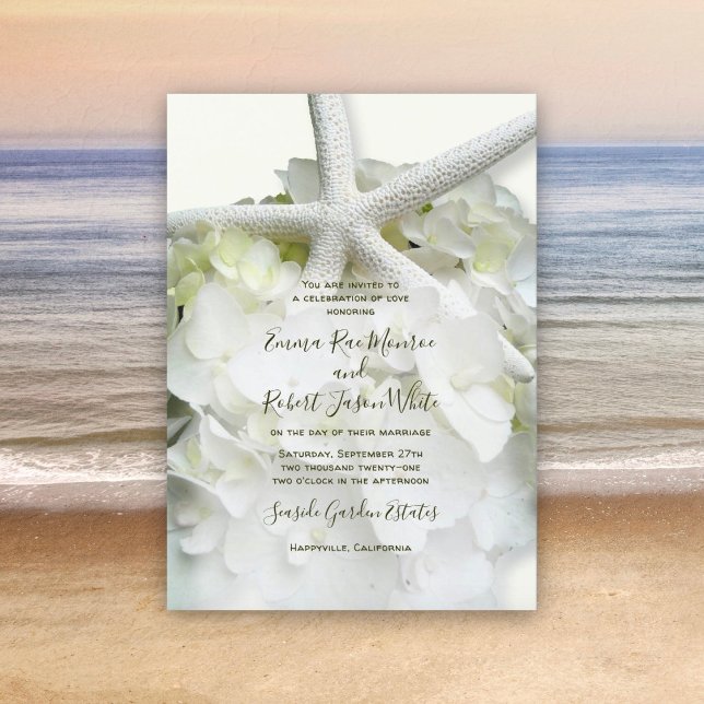 Elegant Coastal Wedding White Floral Starfish Invitation (Creator Uploaded)