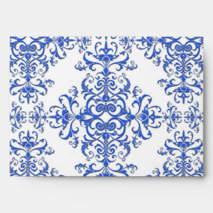 Elegant Cobalt Blue and White Floral Style Damask Envelopes