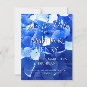 Elegant cobalt blue floral elegant blue hydrangea save the date