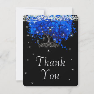 Elegant Cobalt Blue Heart Leaf Tree Thank You Invitation