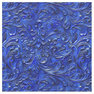 Elegant cobalt blue tooled leather fabric