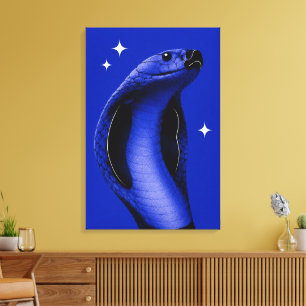 Elegant Cobra Blue Monochrome Editorial Art Canvas Print