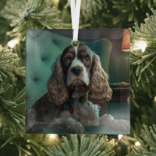 Elegant Cocker Spaniel Classic Portrait Design Glass Tree Decoration