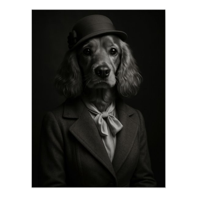 Elegant Cocker Spaniel in Cloche Hat & Scarf Poster (Front)