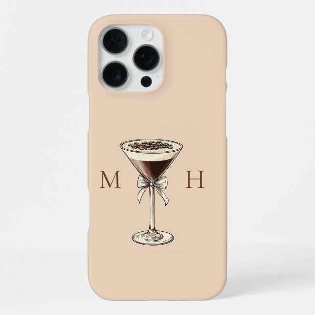 Elegant Cocktail Coquette Bow Initials Monogram iPhone Case (Back)