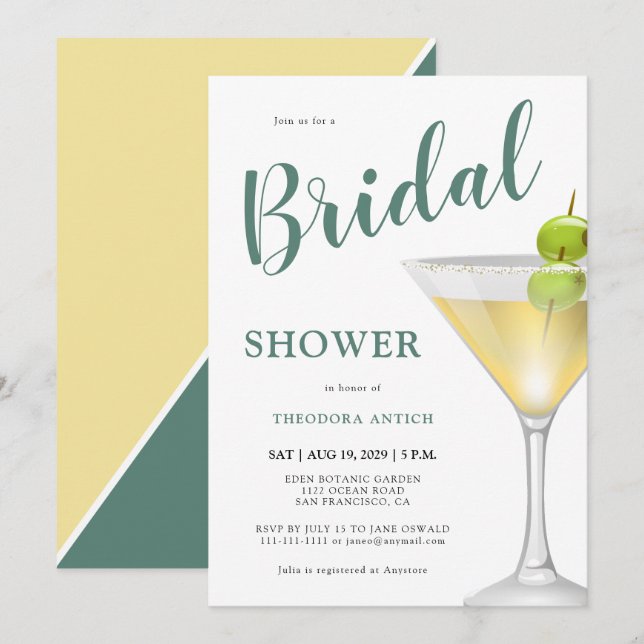  Elegant Cocktail Glass Bridal Shower Invitation (Front/Back)