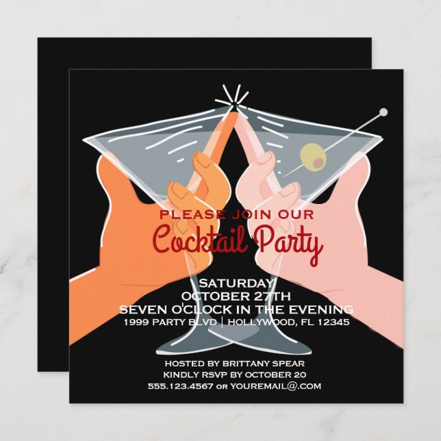 Elegant Cocktail Party Martinis Invitation (Front/Back)