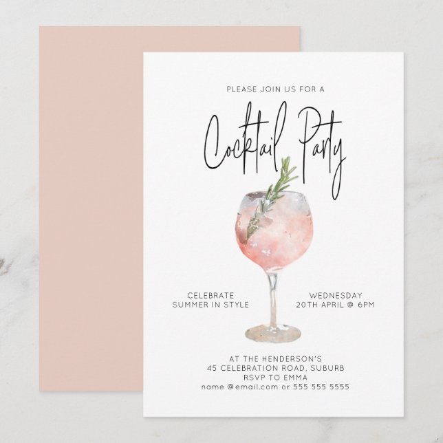 Elegant Cocktail Party Pink Invitation (Front/Back)