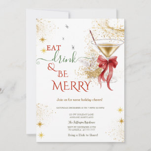Elegant Cocktail Red Bow Christmas Party Invitation