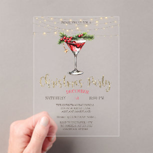 Elegant Cocktail,String Lights Gold Christmas  Acrylic Invitations