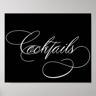 Elegant Cocktails White Script Bar Table Sign