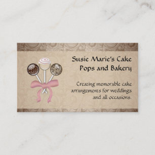 Elegant Cocoa Damask Cake Pop Business Card