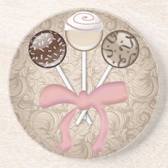 Elegant Cocoa Damask Cake Pop Coaster (Front)