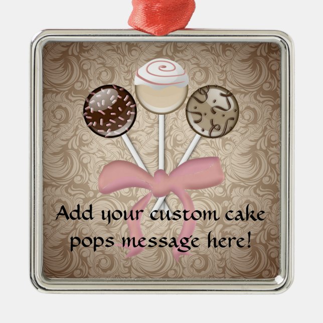 Elegant Cocoa Damask Cake Pop Metal Tree Decoration (Front)