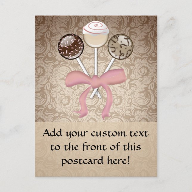 Elegant Cocoa Damask Cake Pop Postcard (Front)