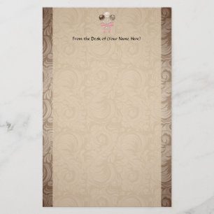 Elegant Cocoa Damask Cake Pop Stationery