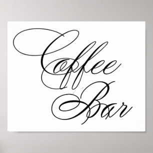 Elegant Coffee Bar Black Script Horizontal Table Poster