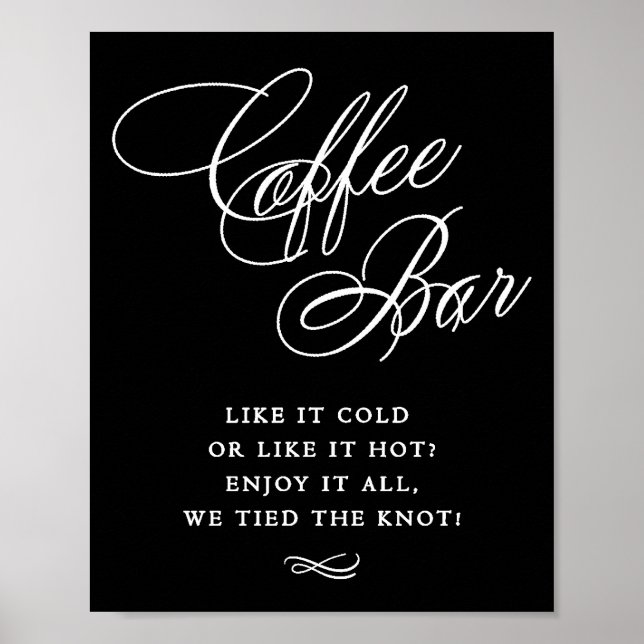 Elegant Coffee Bar White Calligraphy | Chic Table Poster (Front)