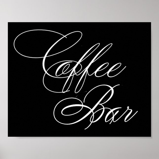Elegant Coffee Bar White Script | Horizontal Table Poster (Front)