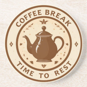 Elegant Coffee Break Teapot Illustration Coaster