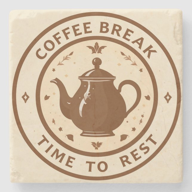 Elegant Coffee Break Teapot Illustration Stone Coaster (Front)