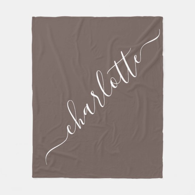 Elegant Coffee Brown Script Name Personalised  Fleece Blanket (Front)