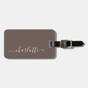Elegant Coffee Brown Script Name Personalised Luggage Tag