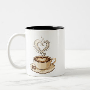 Elegant Coffee Cup and Heart Latte Art Mugs