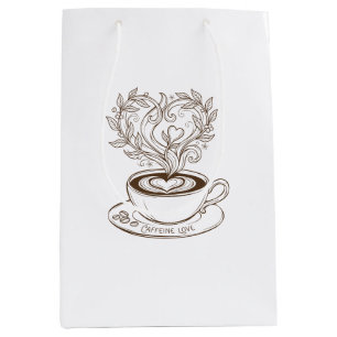 Elegant Coffee Heart Latte Art - Caffeine Love Des Medium Gift Bag