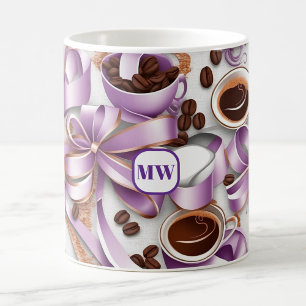 Elegant coffee lavender ribbon bows monogram mug