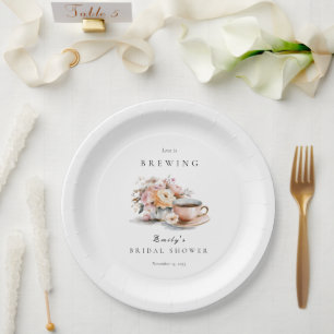 Elegant Coffee Love is Brewing Bridal Shower Paper Plate