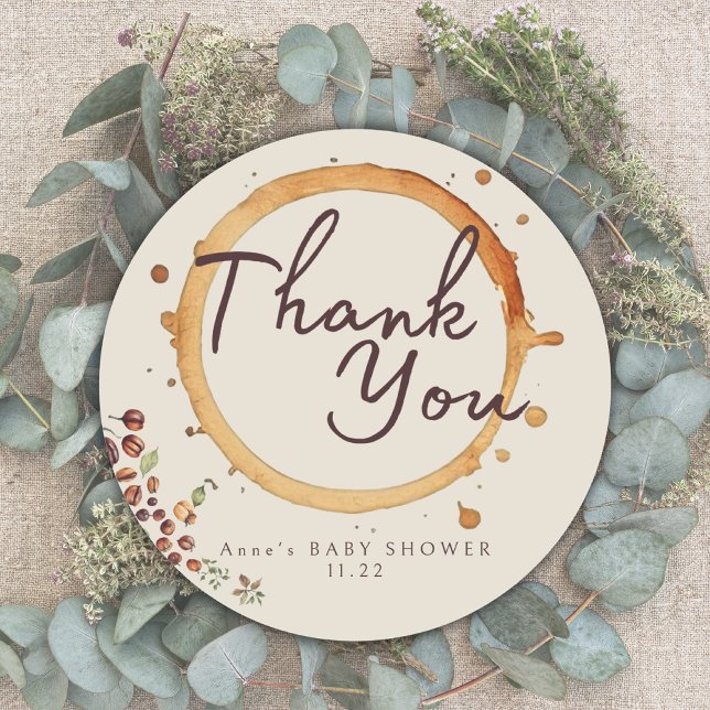 Elegant Coffee Theme Baby Shower Classic Round Sticker (Creator Uploaded)