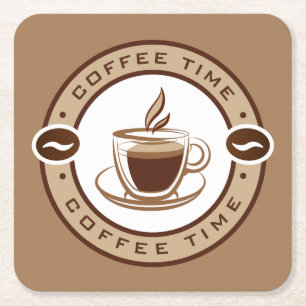 Elegant Coffee Time Square Paper Coaster