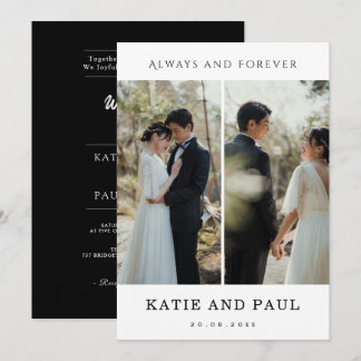 Elegant Collage 2 Photo Modern Black Chic Wedding  Invitation