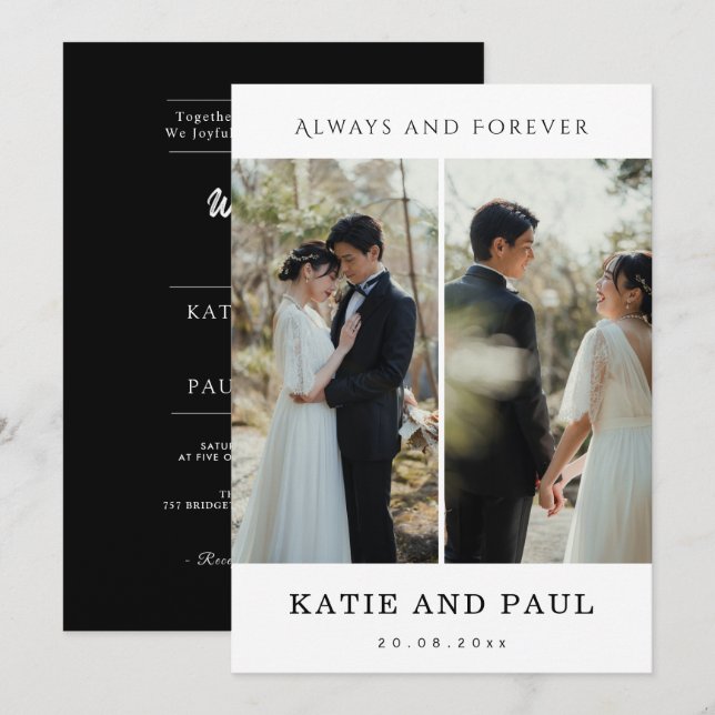 Elegant Collage 2 Photo Modern Black Chic Wedding  Invitation (Front/Back)