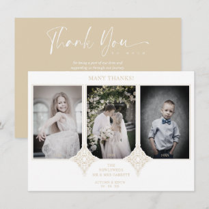 Elegant Collage Lace Romantic 3 Couple Photos Thank You Card